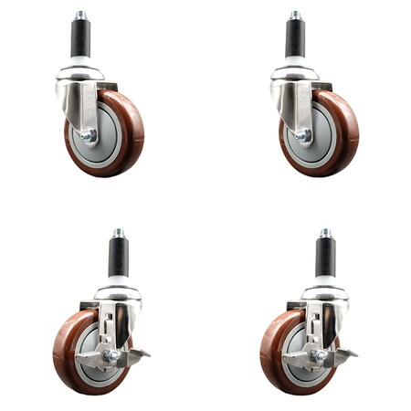 Service Caster 4 Inch 316SS Maroon Poly Swivel 1-1/8 Inch Expanding Stem Caster Brake SCC, 2PK SS316EX20S414-PPUB-MRN-2-TLB-2-118